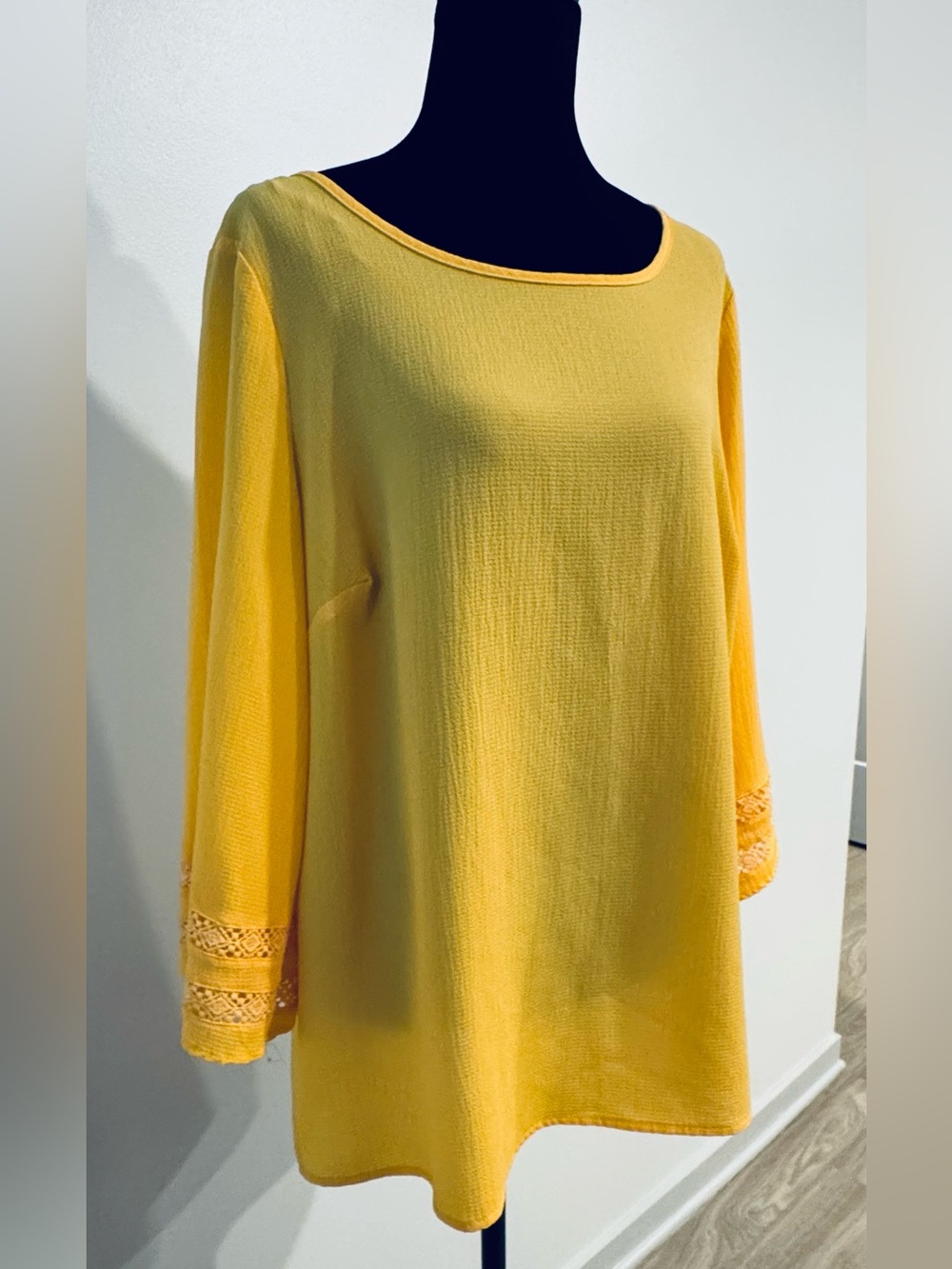 Counterparts Sunny Yellow Boatneck Tunic with Lace Trim